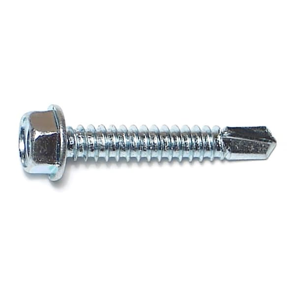 Self-Drilling Screw, #14 x 1-1/2 in, Zinc Plated Steel Flange Hex Head External Hex Drive, 250 PK